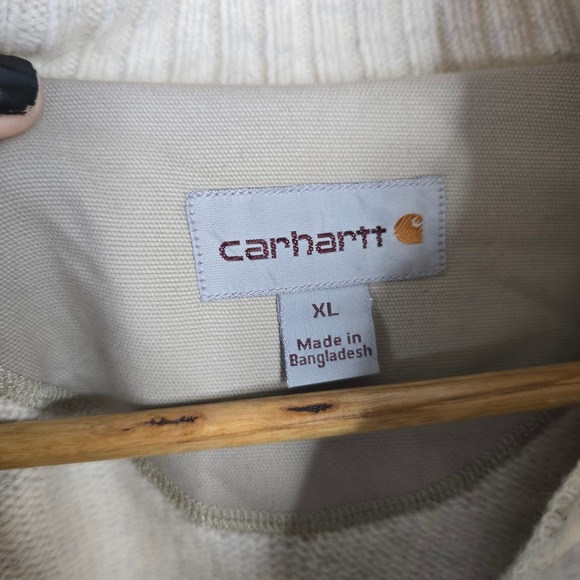 Carhartt Mens XL Quarter Zip Mock Neck Sweater Beige Knit Pullover Casual - Picture 3 of 5